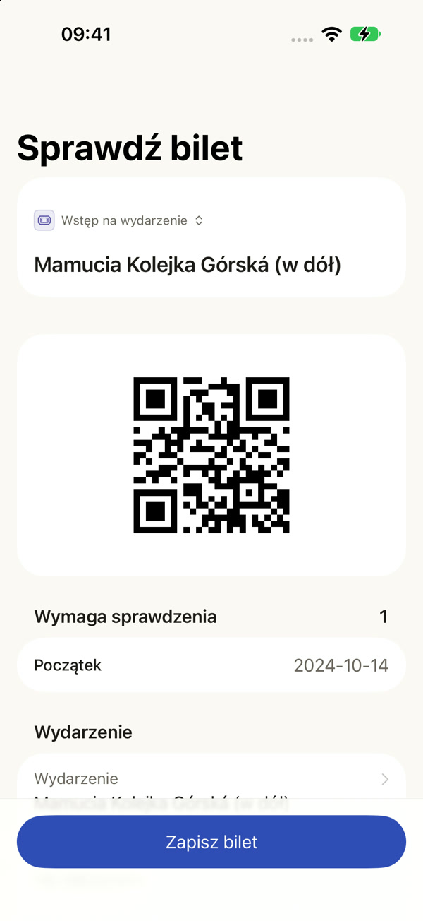 Sprawdzanie danych biletu na Mamucią Kolejkę Górską odczytanych ze zdjęcia.